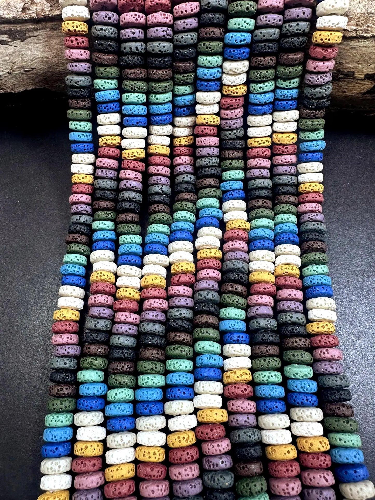 Multicolor Lava Rock 8x3mm Rondelle Shape. Blue, White, Green, Pink Color Pattern Great Quality 15.5"