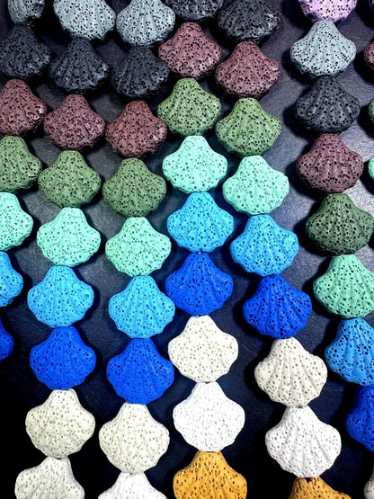 AAA Natural Multicolor 19x21mm Seashell Shaped Lava Rock Stone Bead. Beautiful Natural Multicolor Pattern Great Quality Full strand 15.5”