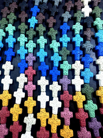AAA Natural Graduated Multicolor 18x13mm Cross Shaped Lava Rock Stone Bead. Beautiful Multicolor Pattern Great Quality Full strand 15.5”