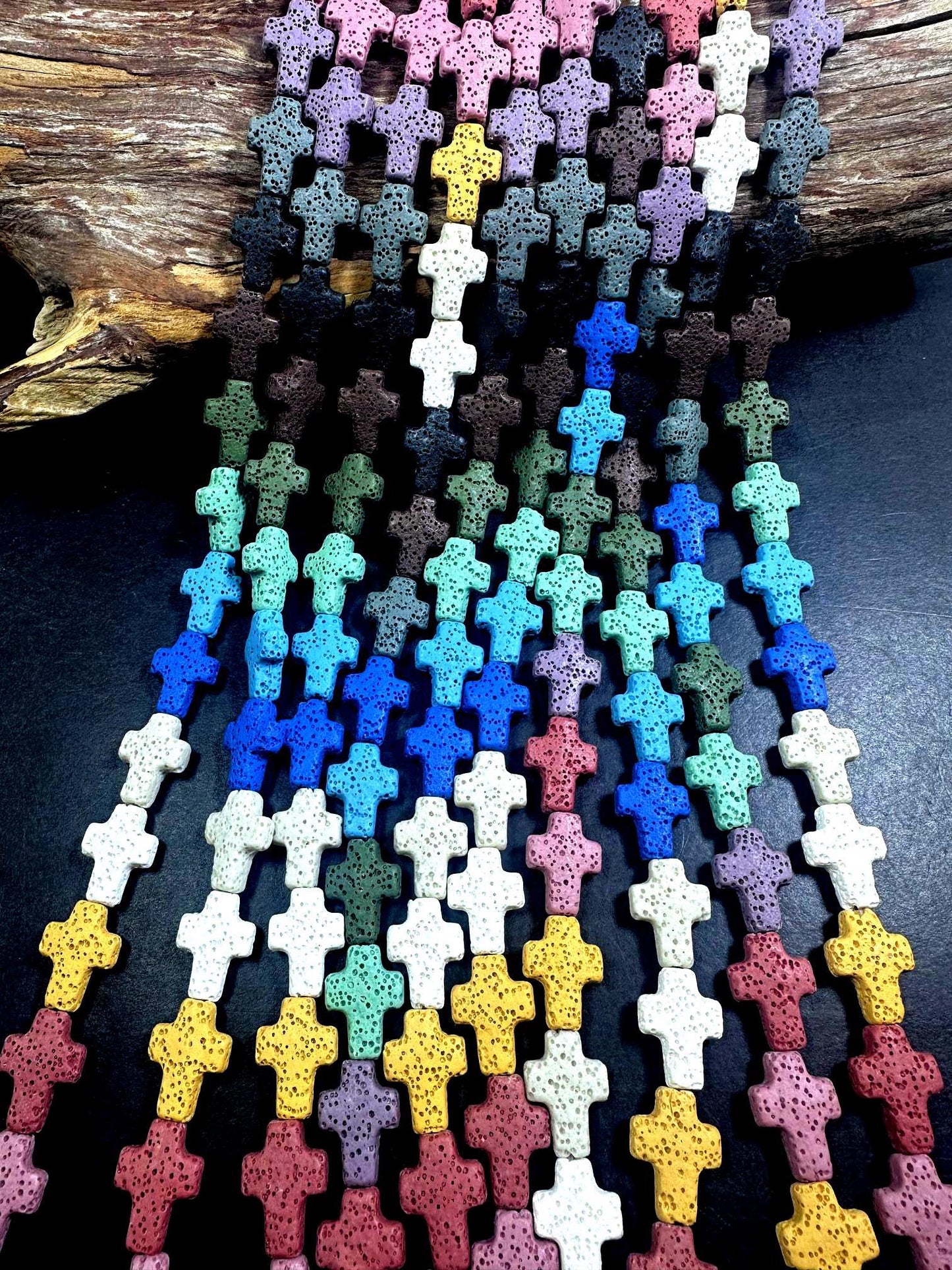 AAA Natural Graduated Multicolor 18x13mm Cross Shaped Lava Rock Stone Bead. Beautiful Multicolor Pattern Great Quality Full strand 15.5”
