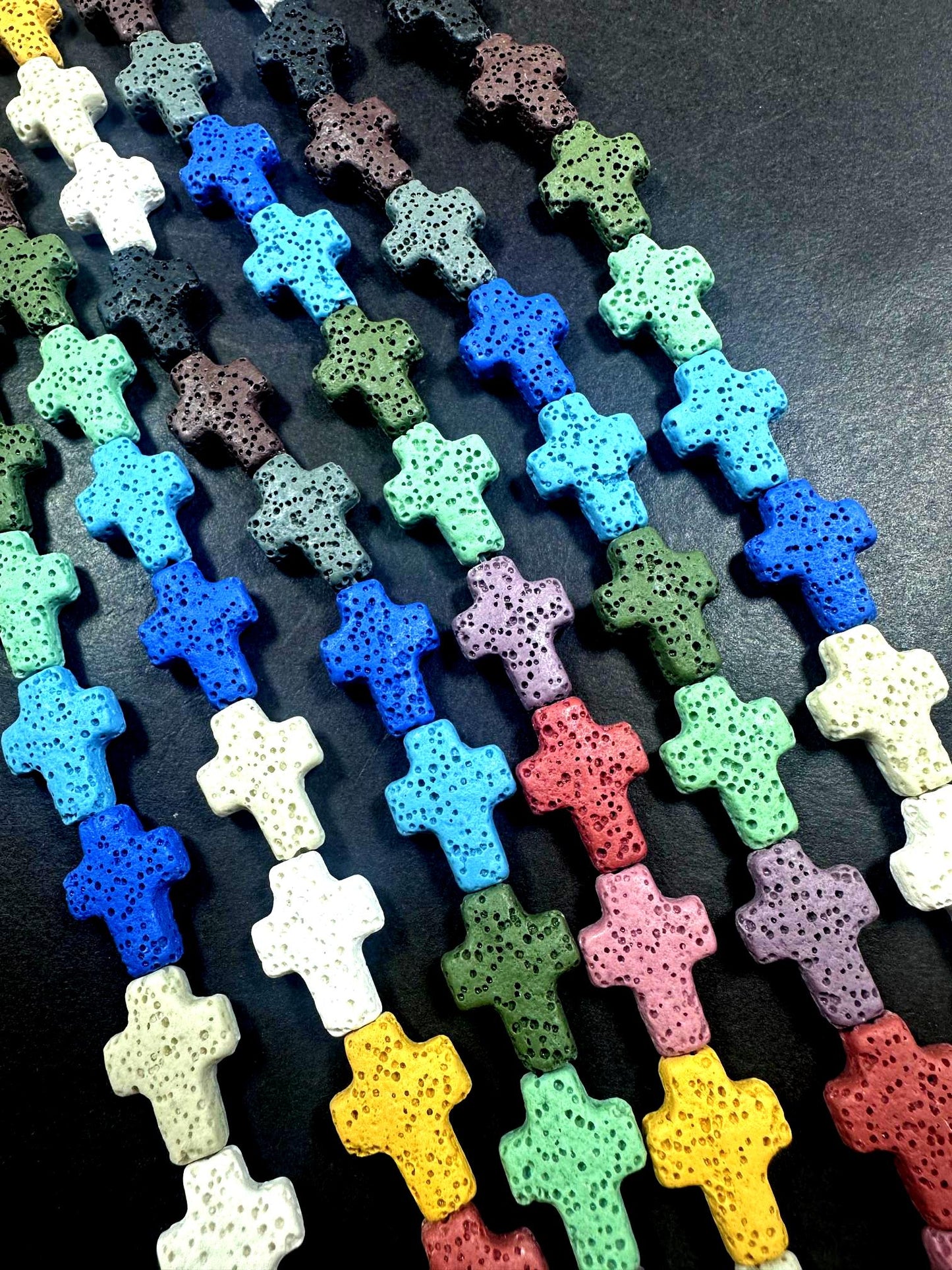 AAA Natural Graduated Multicolor 18x13mm Cross Shaped Lava Rock Stone Bead. Beautiful Multicolor Pattern Great Quality Full strand 15.5”