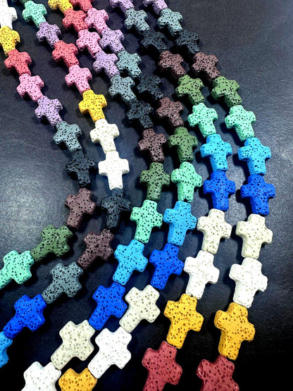 AAA Natural Graduated Multicolor 18x13mm Cross Shaped Lava Rock Stone Bead. Beautiful Multicolor Pattern Great Quality Full strand 15.5”