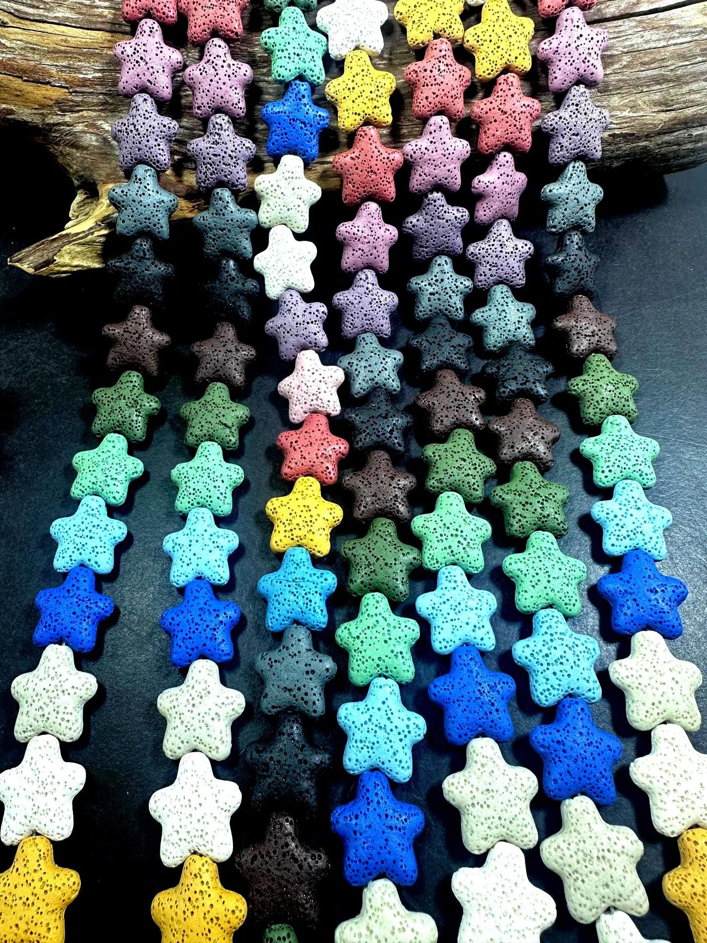 AAA Natural Multicolor 21x20mm Star Shaped Lava Rock Stone Bead. Beautiful Natural Multicolor Pattern Great Quality Full strand 15.5”