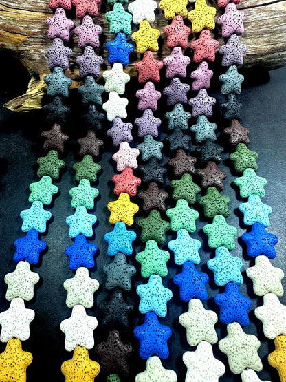 AAA Natural Multicolor 21x20mm Star Shaped Lava Rock Stone Bead. Beautiful Natural Multicolor Pattern Great Quality Full strand 15.5”