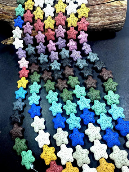 AAA Natural Multicolor 21x20mm Star Shaped Lava Rock Stone Bead. Beautiful Natural Multicolor Pattern Great Quality Full strand 15.5”