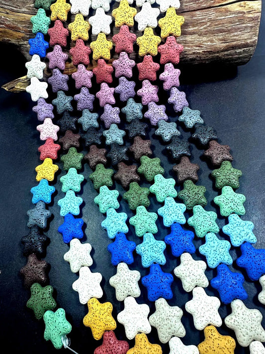 AAA Natural Multicolor 21x20mm Star Shaped Lava Rock Stone Bead. Beautiful Natural Multicolor Pattern Great Quality Full strand 15.5”