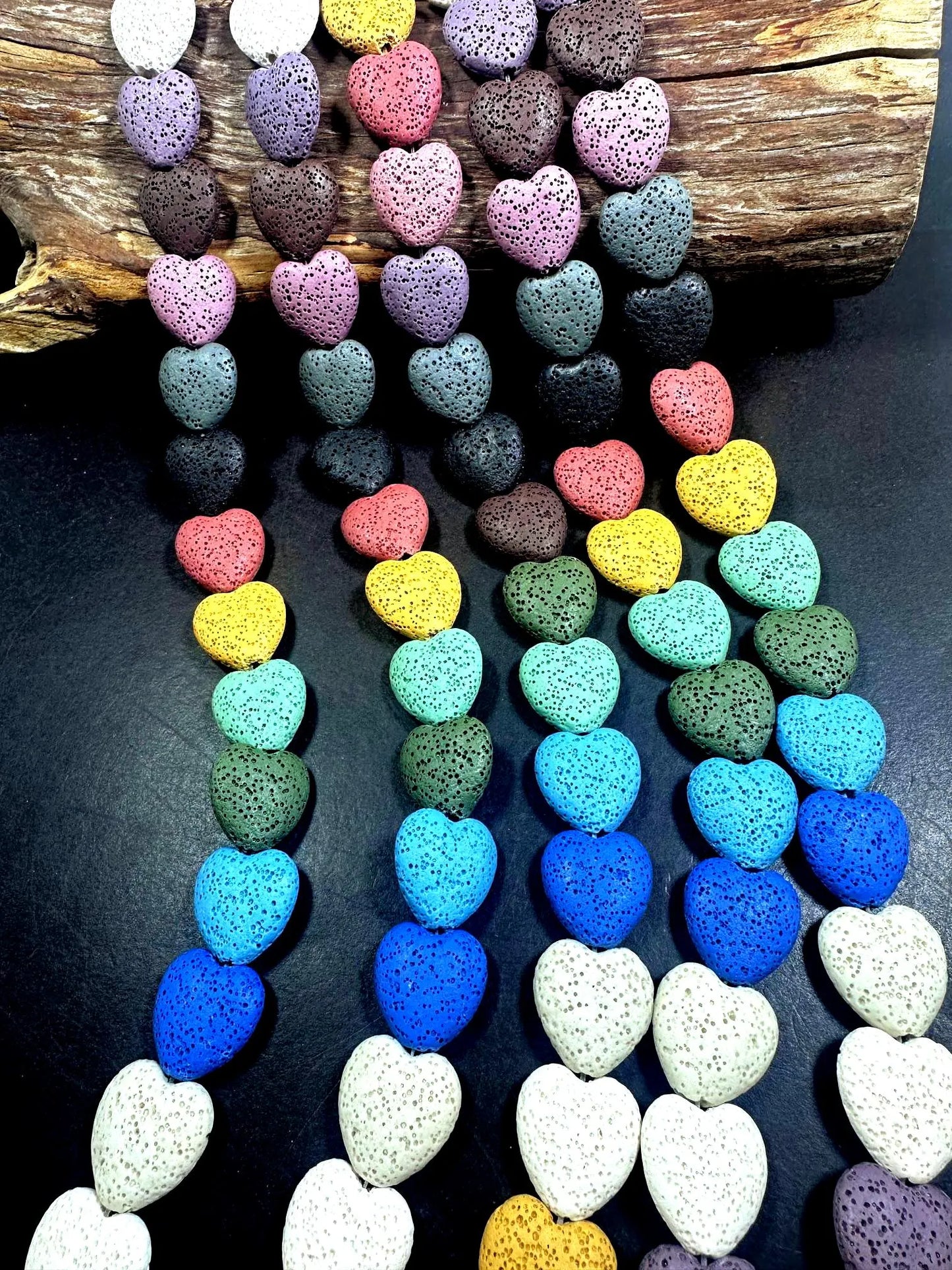 AAA Natural Multicolor 20x19mm Long Heart Shaped Lava Rock Stone Bead. Beautiful Natural Multicolor Pattern Great Quality Full strand 15.5”