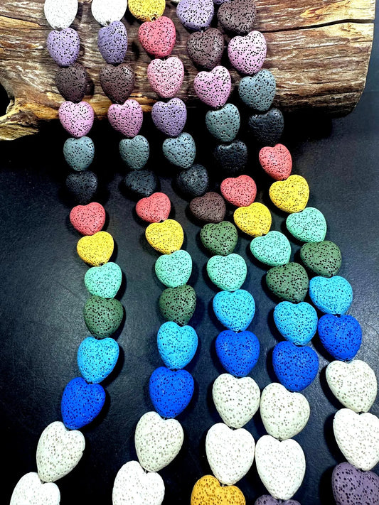AAA Natural Multicolor 20x19mm Long Heart Shaped Lava Rock Stone Bead. Beautiful Natural Multicolor Pattern Great Quality Full strand 15.5”