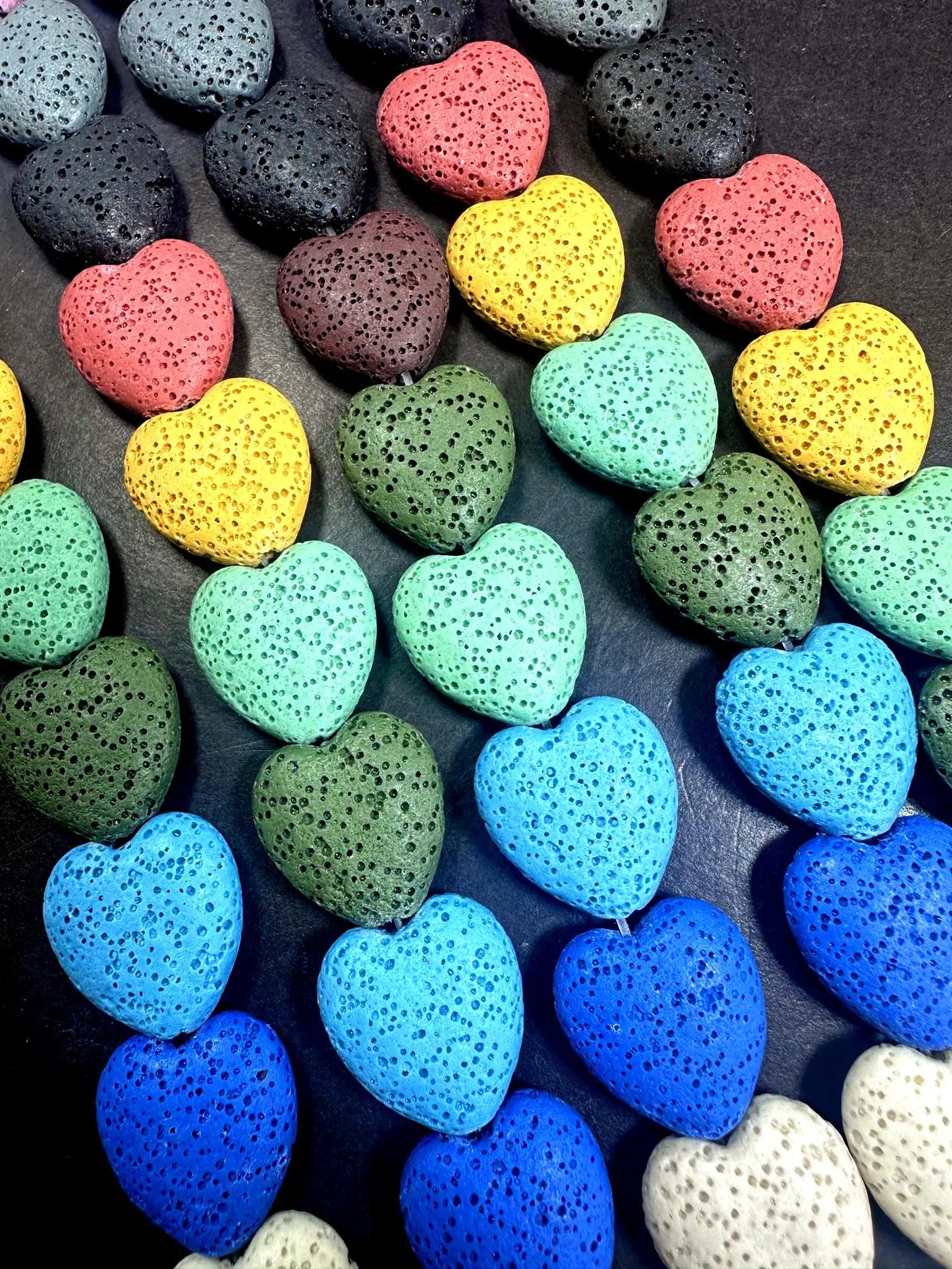 AAA Natural Multicolor 20x19mm Long Heart Shaped Lava Rock Stone Bead. Beautiful Natural Multicolor Pattern Great Quality Full strand 15.5”