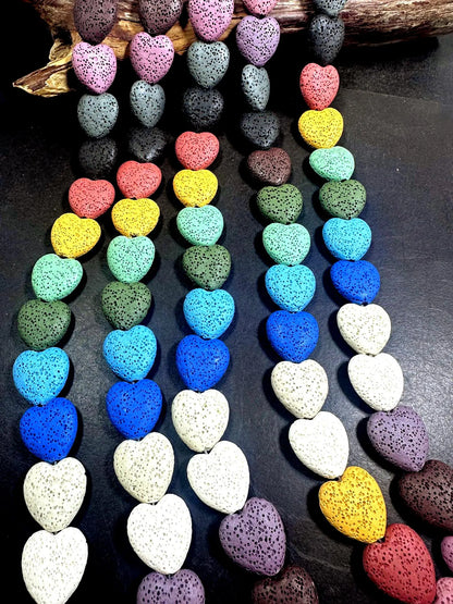 AAA Natural Multicolor 20x19mm Long Heart Shaped Lava Rock Stone Bead. Beautiful Natural Multicolor Pattern Great Quality Full strand 15.5”