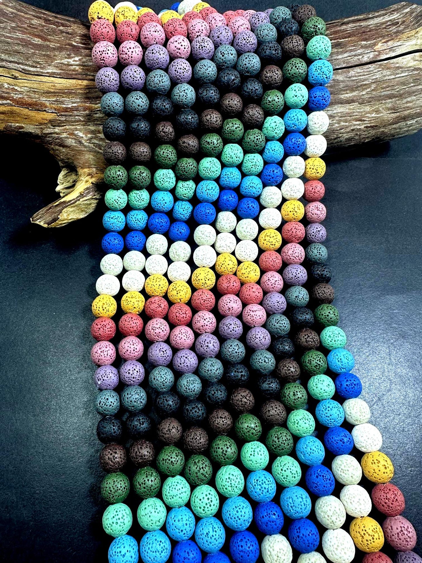 AAA Natural Multicolor Round Shaped Lava Rock Stone Bead. 6mm, 8mm, 10mm, 12mm Natural Multicolor Pattern Great Quality Full strand 15.5”
