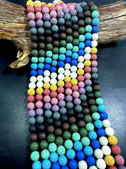 AAA Natural Multicolor Round Shaped Lava Rock Stone Bead. 6mm, 8mm, 10mm, 12mm Natural Multicolor Pattern Great Quality Full strand 15.5”