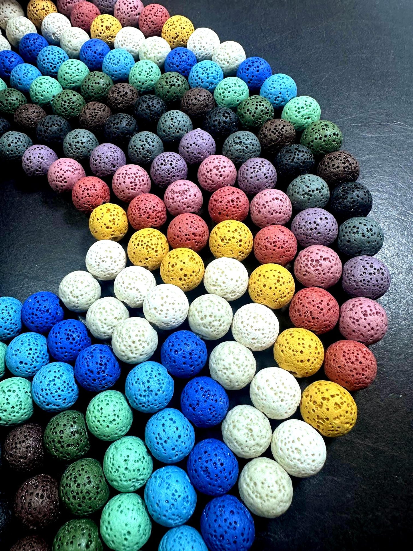 AAA Natural Multicolor Round Shaped Lava Rock Stone Bead. 6mm, 8mm, 10mm, 12mm Natural Multicolor Pattern Great Quality Full strand 15.5”