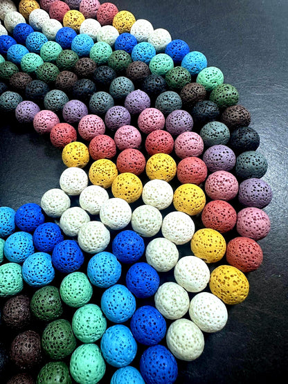 AAA Natural Multicolor Round Shaped Lava Rock Stone Bead. 6mm, 8mm, 10mm, 12mm Natural Multicolor Pattern Great Quality Full strand 15.5”