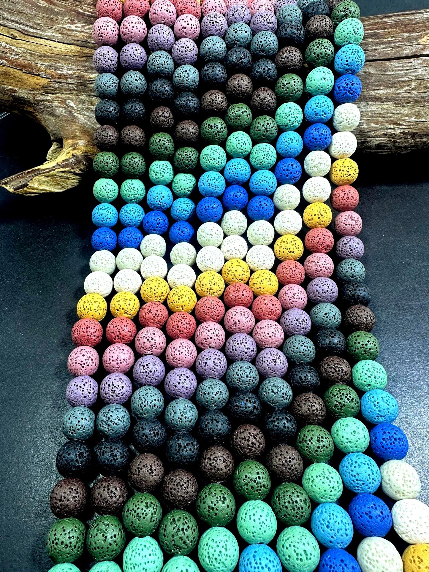 AAA Natural Multicolor Round Shaped Lava Rock Stone Bead. 6mm, 8mm, 10mm, 12mm Natural Multicolor Pattern Great Quality Full strand 15.5”