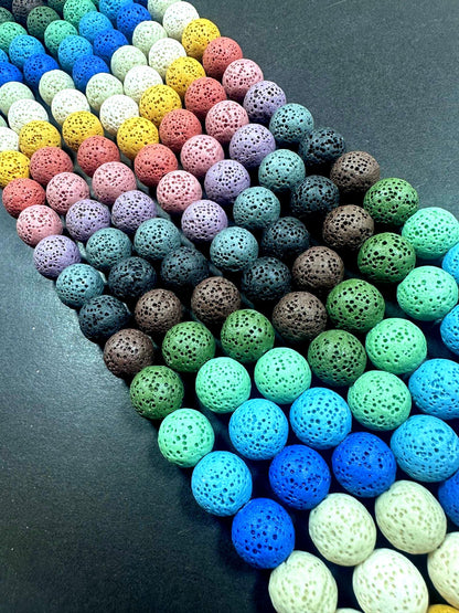 AAA Natural Multicolor Round Shaped Lava Rock Stone Bead. 6mm, 8mm, 10mm, 12mm Natural Multicolor Pattern Great Quality Full strand 15.5”