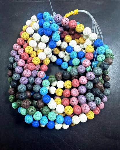 AAA Natural Multicolor Round Shaped Lava Rock Stone Bead. 6mm, 8mm, 10mm, 12mm Natural Multicolor Pattern Great Quality Full strand 15.5”