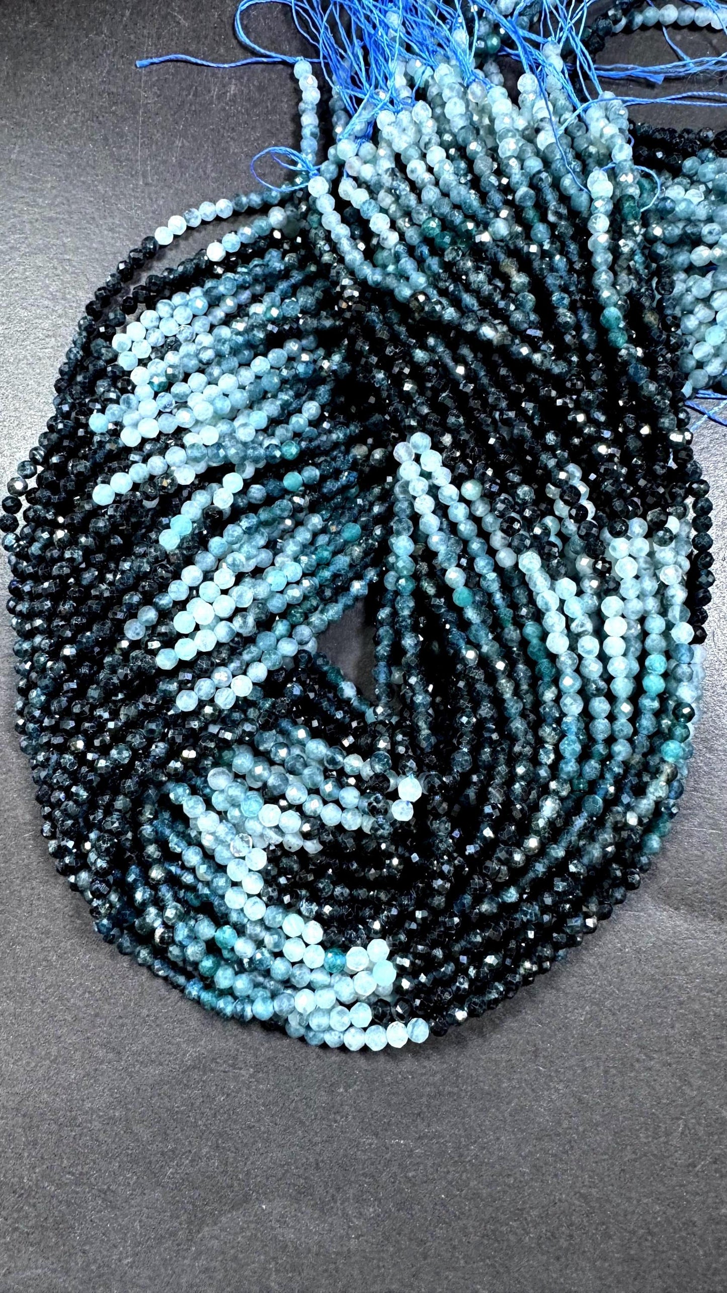 AAA Natural blue turmaline gemstone beads. Faceted 4mm round shape . Gorgeous Natural multi color turmaline beads. Excellent quality .15.5”