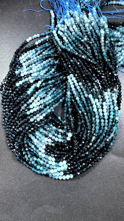 AAA Natural blue turmaline gemstone beads. Faceted 4mm round shape . Gorgeous Natural multi color turmaline beads. Excellent quality .15.5”