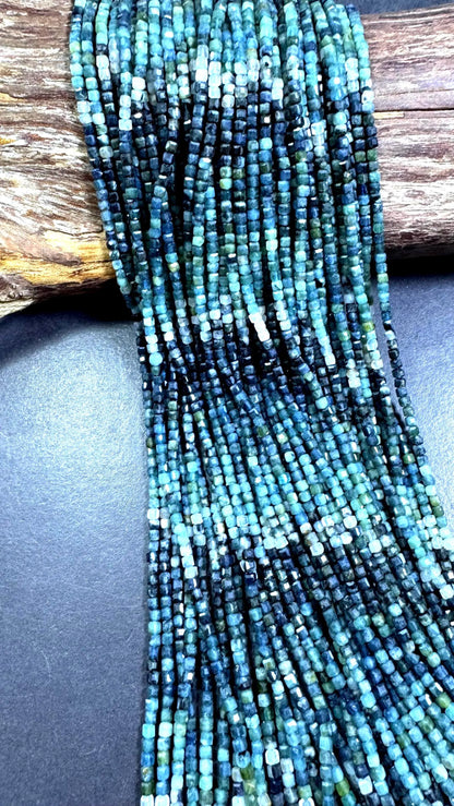 AAA Natural blue tourmaline gemstone beads. Faceted 3mm cube shape . Gorgeous Natural multi color tourmaline beads. Excellent quality .15.5”