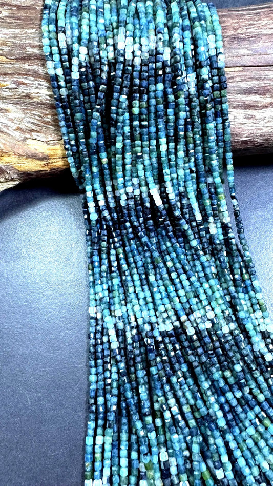 AAA Natural blue tourmaline gemstone beads. Faceted 3mm cube shape . Gorgeous Natural multi color tourmaline beads. Excellent quality .15.5”