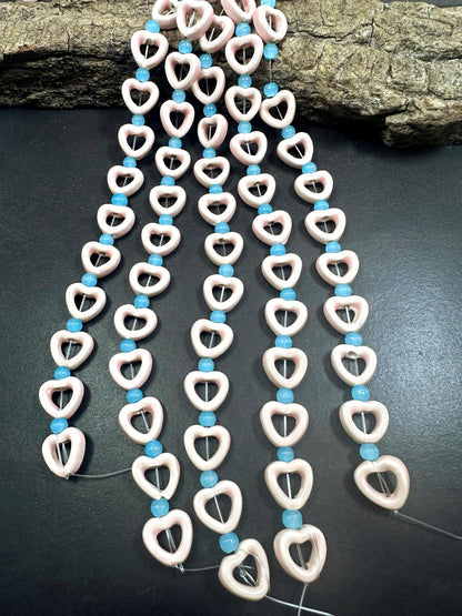 Heart Shape Handmade Porcelain Beads, 14mm Cute Heart Beads, Great Quality 7.5"