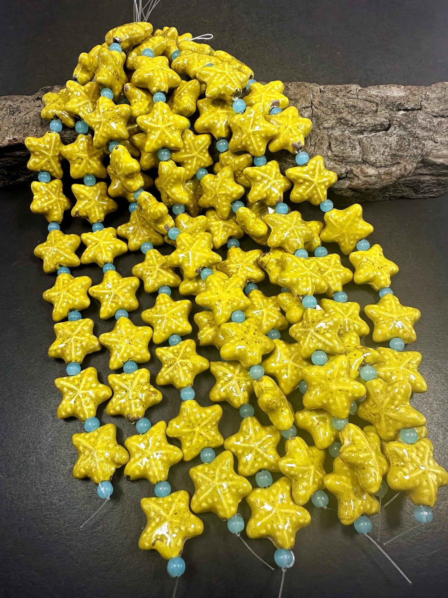 Beautiful Yellow Starfish Shape Handmade Porcelain Beads, Nice Yellow Color Great Quality 7.5"