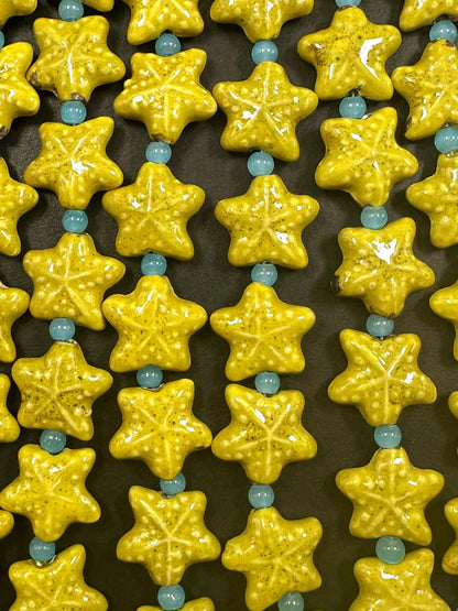 Beautiful Yellow Starfish Shape Handmade Porcelain Beads, Nice Yellow Color Great Quality 7.5"