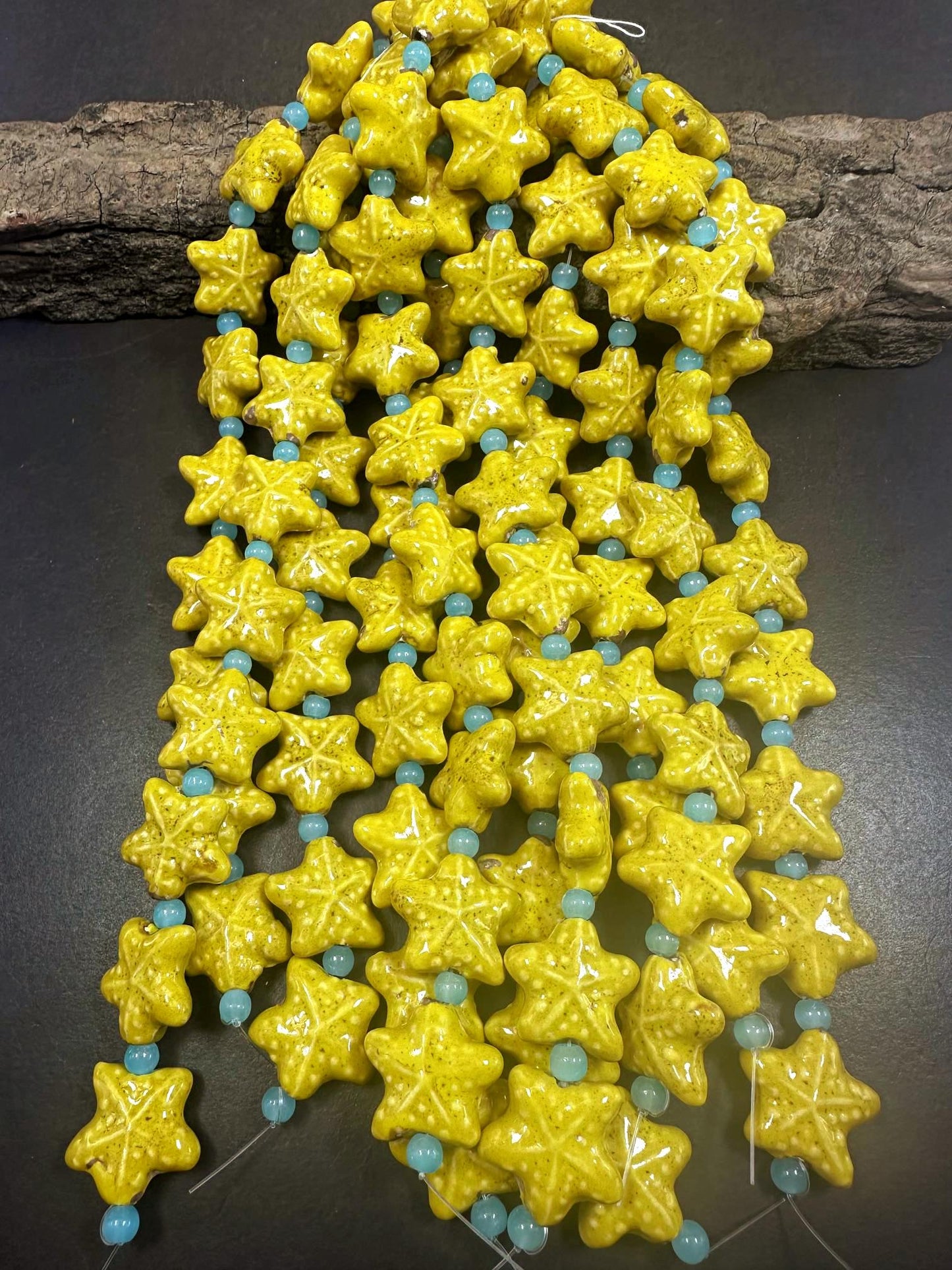 Beautiful Yellow Starfish Shape Handmade Porcelain Beads, Nice Yellow Color Great Quality 7.5"