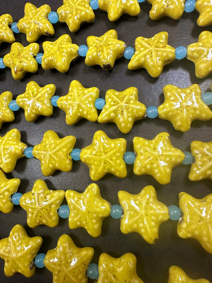 Beautiful Yellow Starfish Shape Handmade Porcelain Beads, Nice Yellow Color Great Quality 7.5"