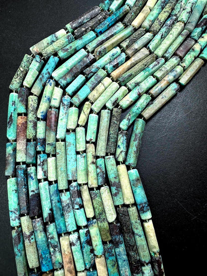 Natural Blue Beige Brown Multicolor Tube Shape Chrysocolla Gemstone Bead. 15x6mm-30x5mm, Natural Multicolor Color, Excellent Quality 15.5"