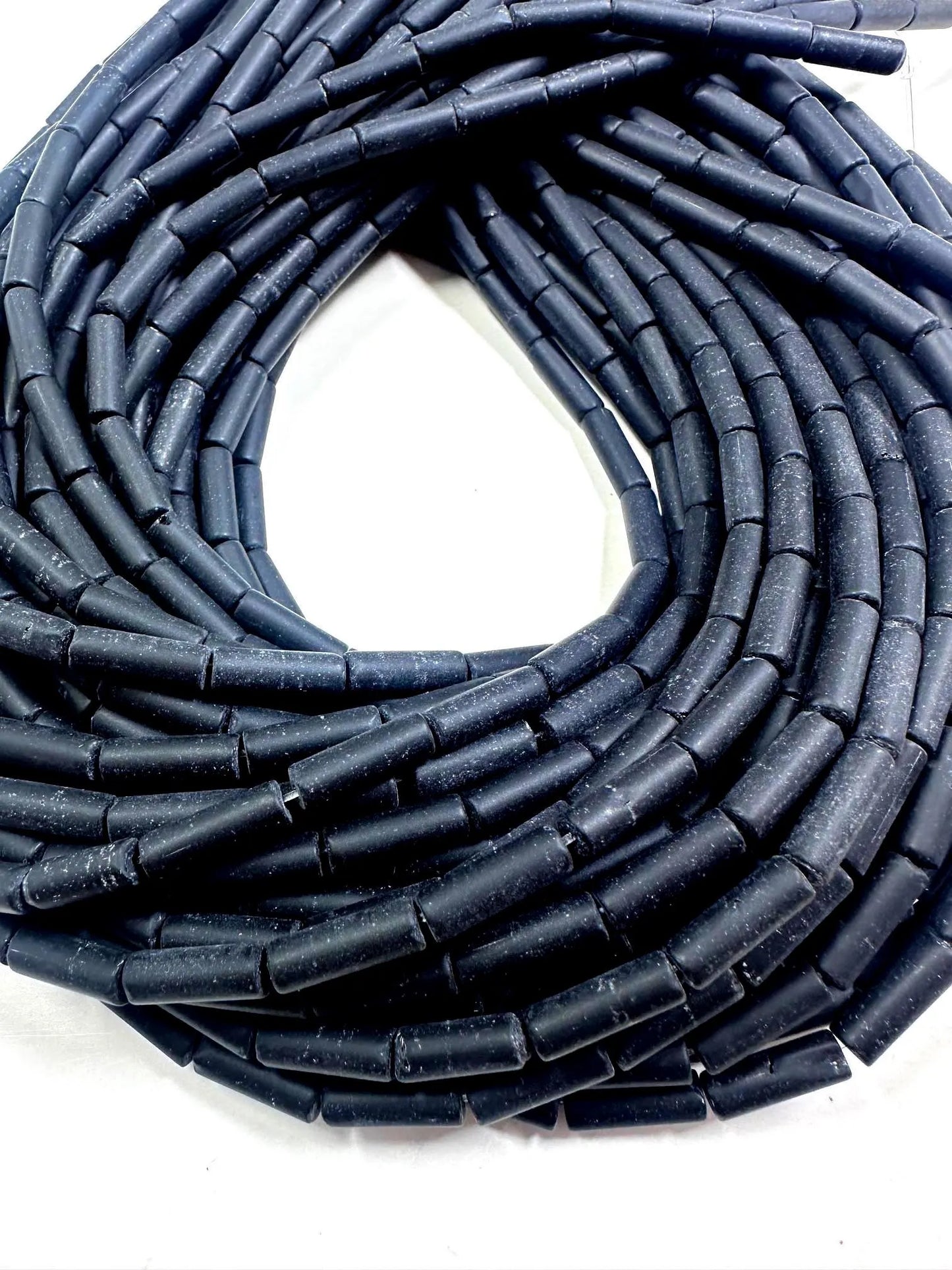 Natural Black Matte Thin Tube Shaped Onyx Gemstone Bead. 13x4mm, Beautiful Natural Black Color, Great Quality 15.5"