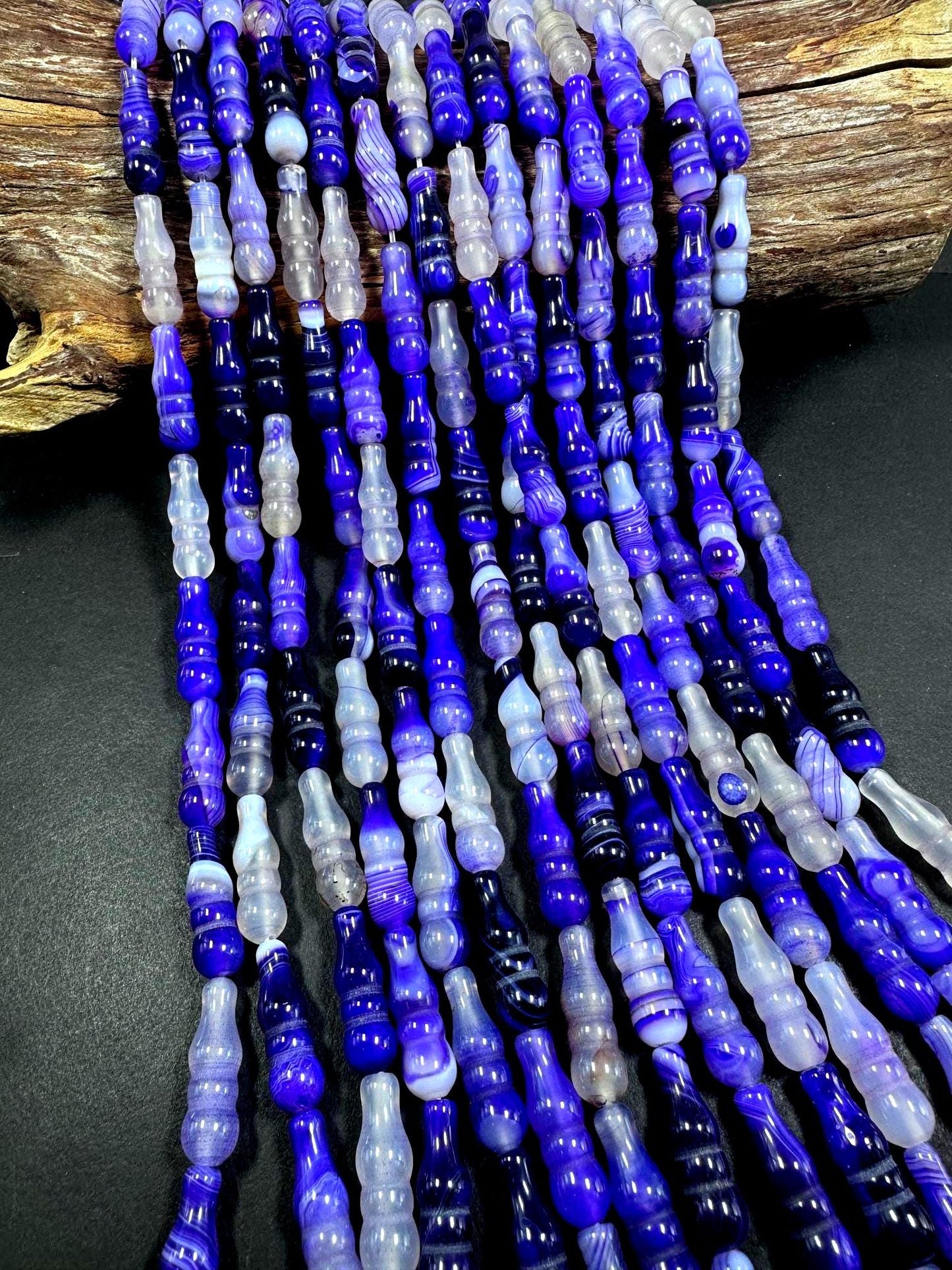 Beautiful Handcrafted Natural Purple Barrel Shape Agate Gemstone Bead. 25x8mm, Gorgeous Purple Shades, Great Quality 15.5"