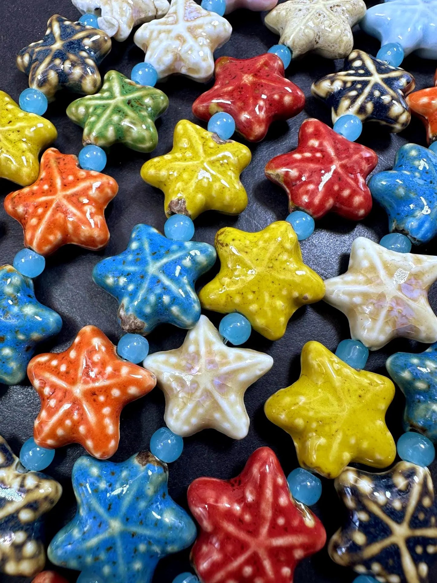 Beautiful Rainbow Multicolor Starfish Shape Handmade Porcelain Beads, Nice Rainbow Pattern Great Quality 7.5"