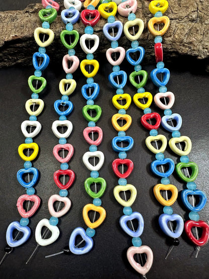 Heart Shape Handmade Porcelain Beads, 14mm Cute Heart Beads, Great Quality 7.5"