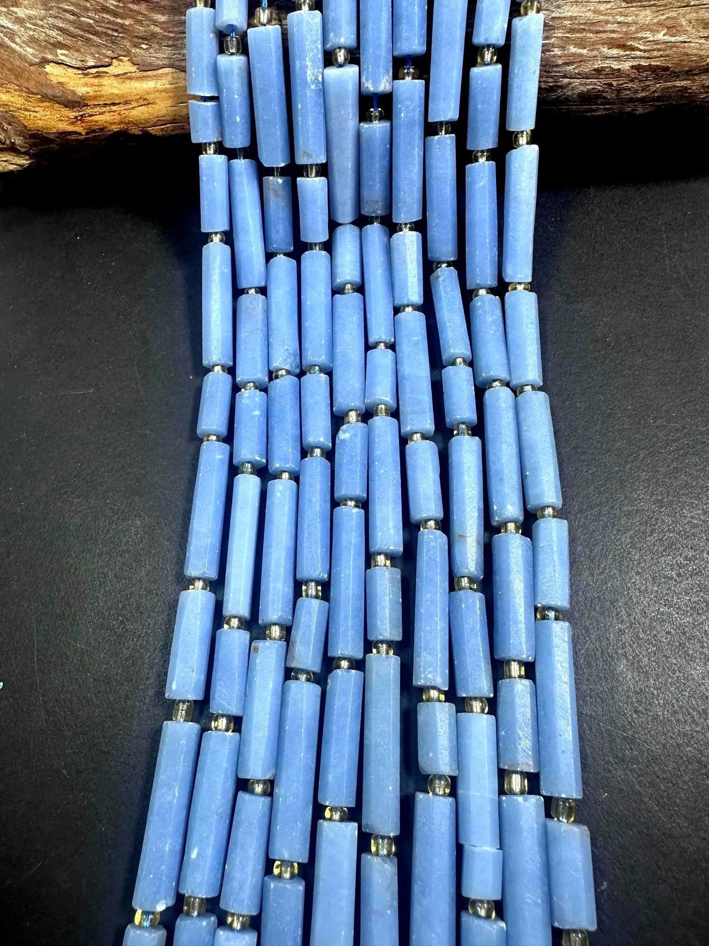 Beautiful Natural Blue Thin Tube Shape Angelite Gemstone Bead. 12x6mm-30x6mm, Stunning Natural Blue Color, Excellent Quality 15.5"