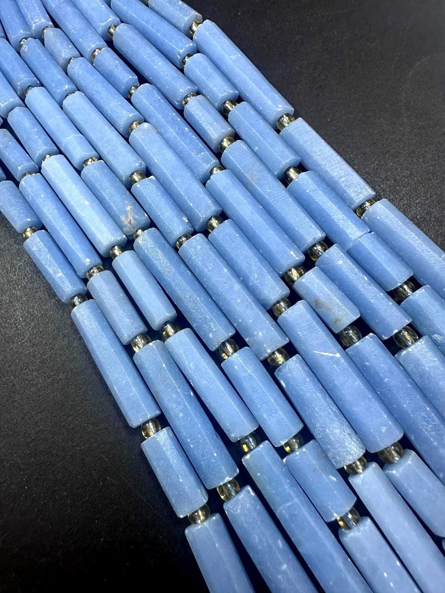 Beautiful Natural Blue Thin Tube Shape Angelite Gemstone Bead. 12x6mm-30x6mm, Stunning Natural Blue Color, Excellent Quality 15.5"