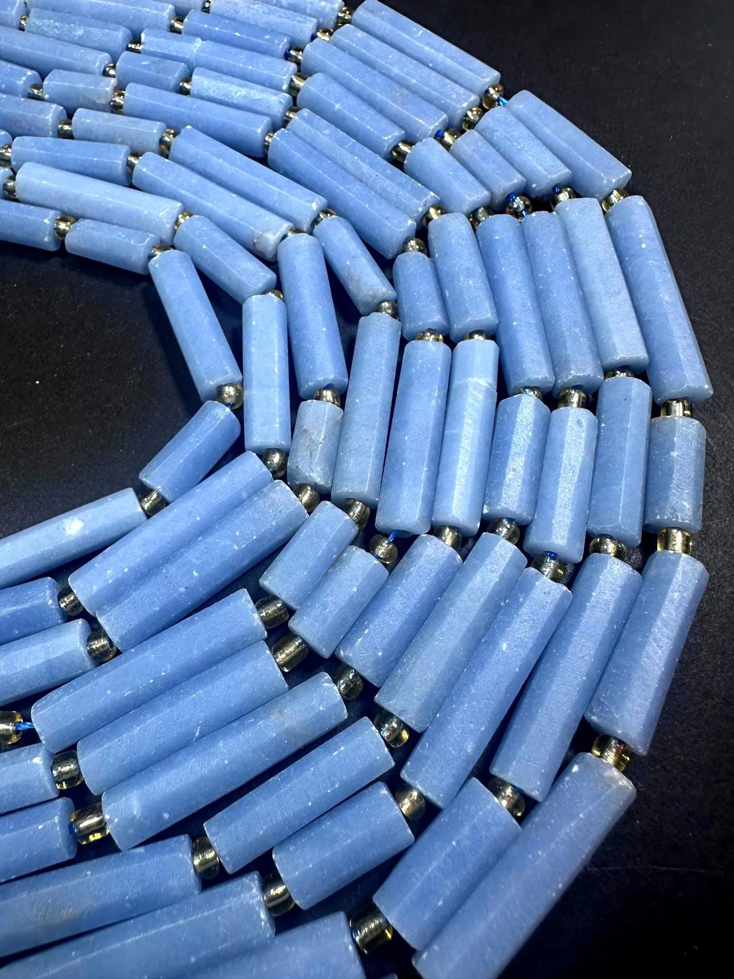 Beautiful Natural Blue Thin Tube Shape Angelite Gemstone Bead. 12x6mm-30x6mm, Stunning Natural Blue Color, Excellent Quality 15.5"