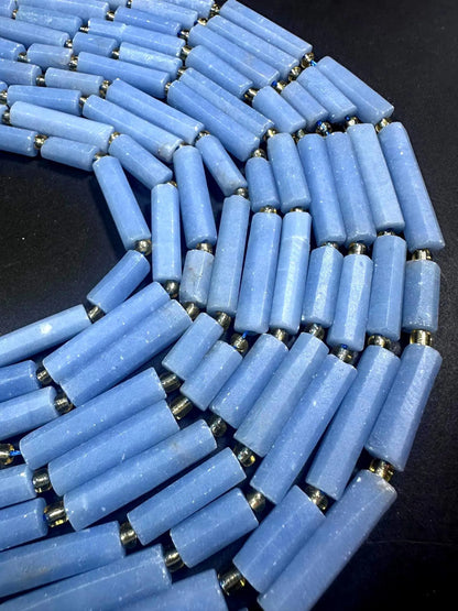 Beautiful Natural Blue Thin Tube Shape Angelite Gemstone Bead. 12x6mm-30x6mm, Stunning Natural Blue Color, Excellent Quality 15.5"