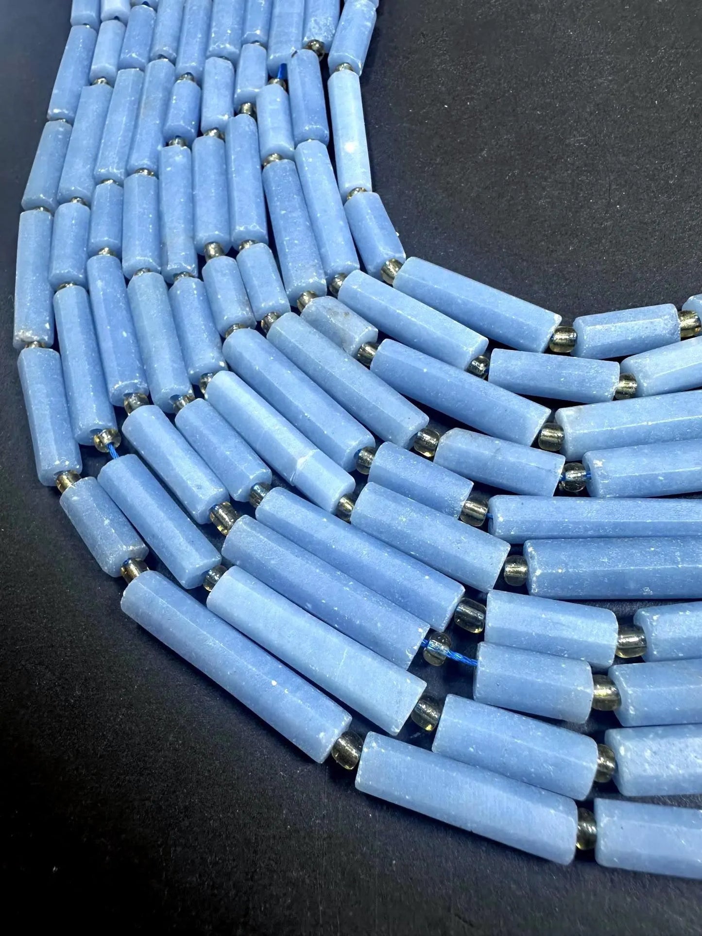 Beautiful Natural Blue Thin Tube Shape Angelite Gemstone Bead. 12x6mm-30x6mm, Stunning Natural Blue Color, Excellent Quality 15.5"