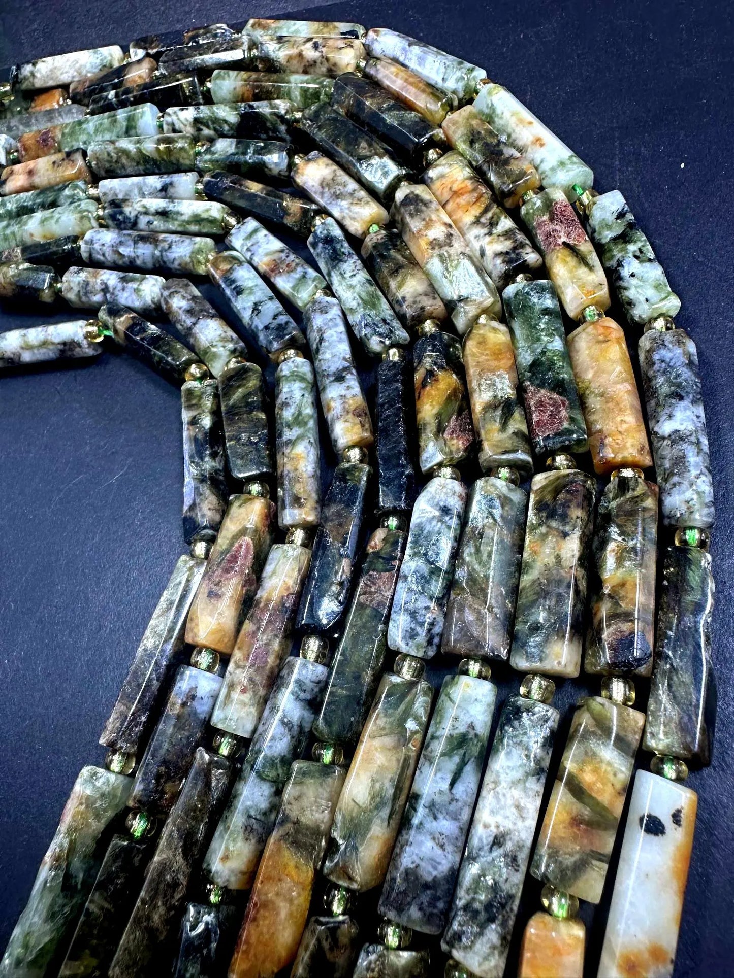 100% Natural Thin Tube Shape Tree Agate Gemstone Beads. 16x9mm-34x8mm, Gorgeous Multicolor shades, Excellent Quality 15.5"