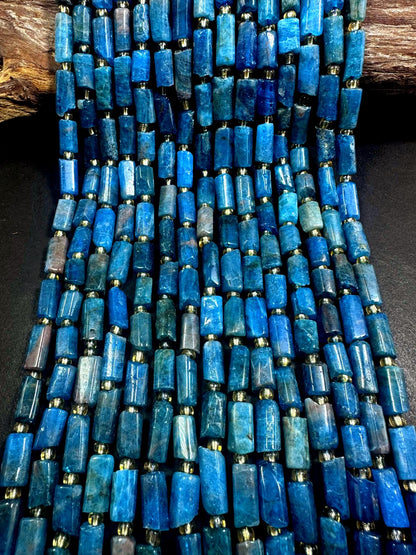Beautiful Natural Blue Thin Tube Shape Apatite Gemstone Beads. 10x6mm-18x6mm, Natural Blue Shade Colors, Excellent Quality 15.5"