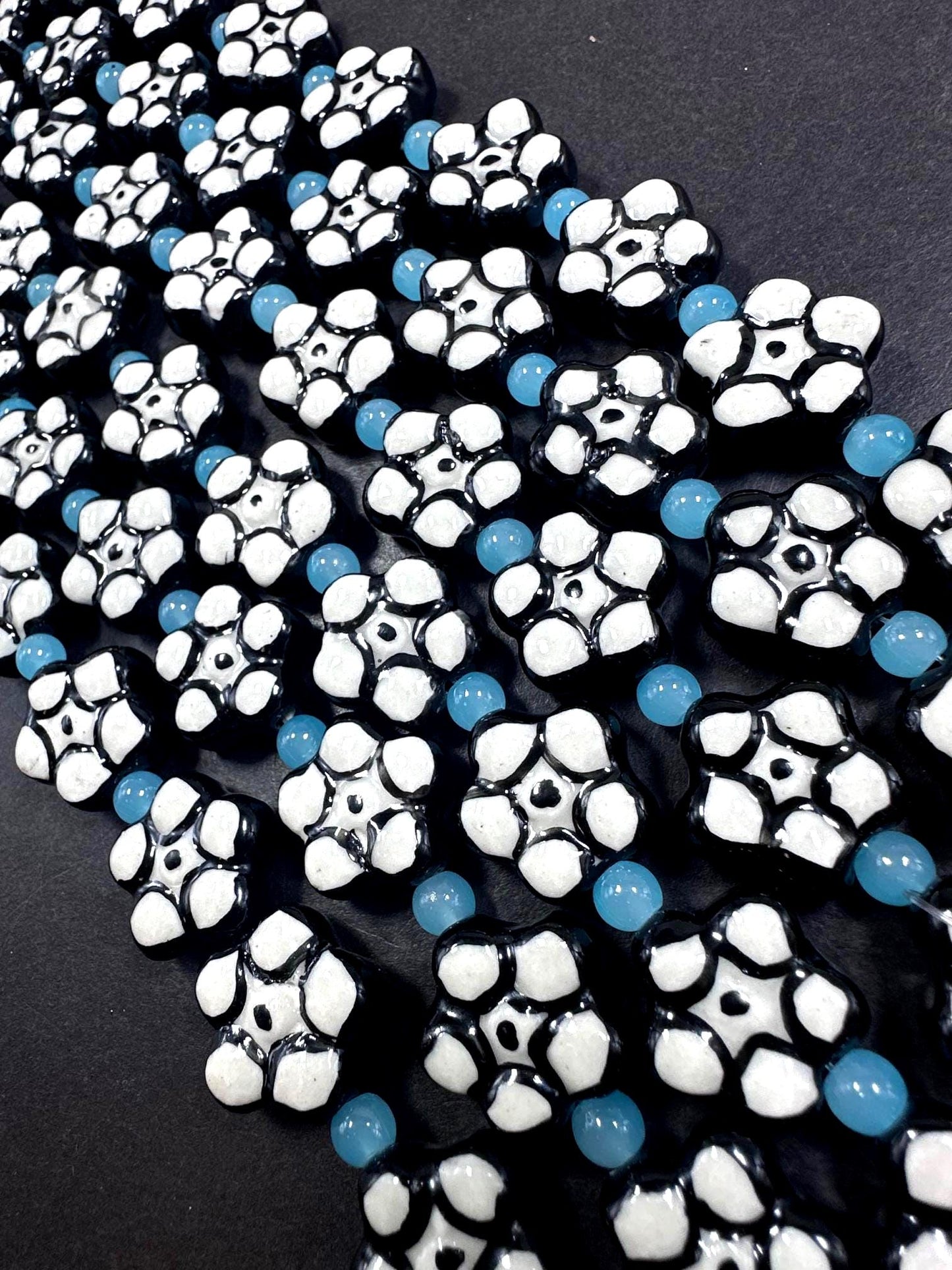 Beautiful Floral Shape Handmade Porcelain Beads, 16x16mm Great Quality 7.5"