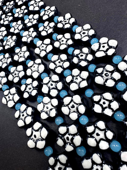 Beautiful Floral Shape Handmade Porcelain Beads, 16x16mm Great Quality 7.5"