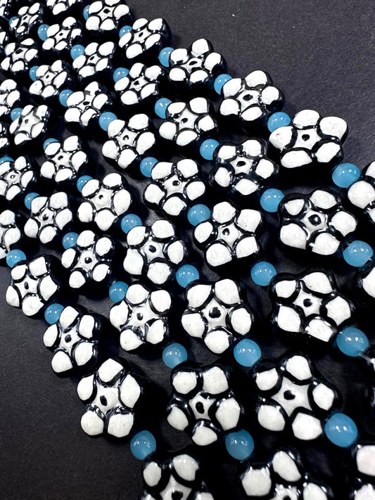 Beautiful Floral Shape Handmade Porcelain Beads, 16x16mm Great Quality 7.5"