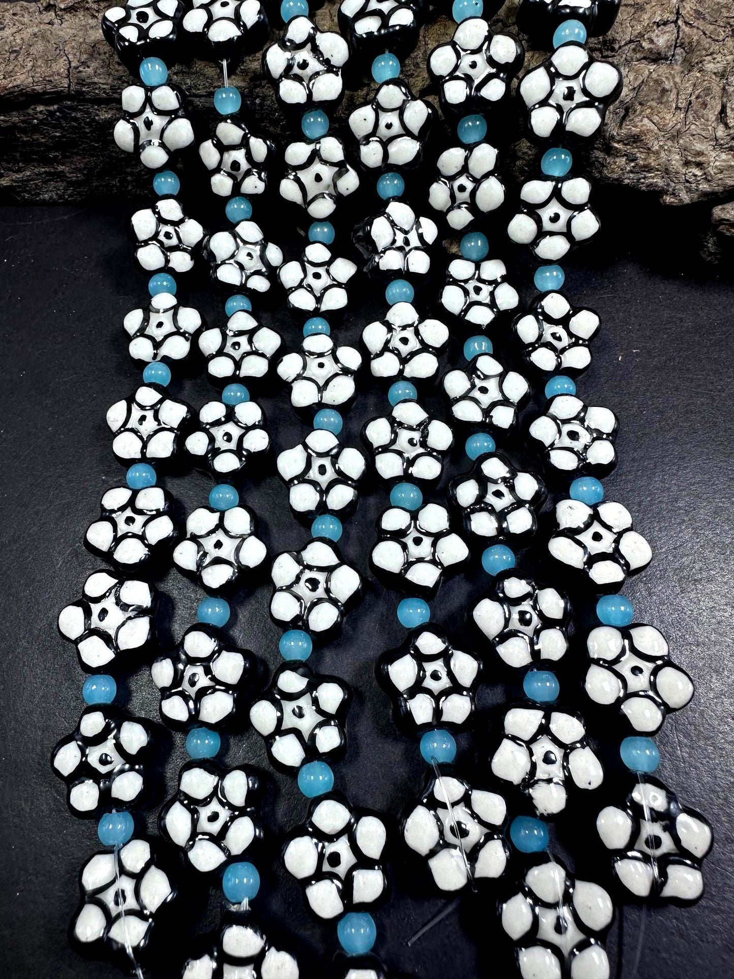 Beautiful Floral Shape Handmade Porcelain Beads, 16x16mm Great Quality 7.5"