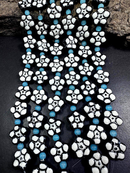 Beautiful Floral Shape Handmade Porcelain Beads, 16x16mm Great Quality 7.5"