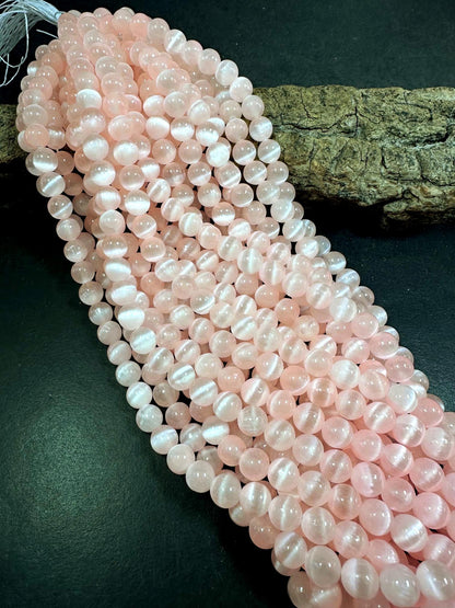 Natural Light Pink Selenite Round Shape Bead. 6mm 8mm 10mm, Gorgeous Light Pink Color Great Quality 15.5"