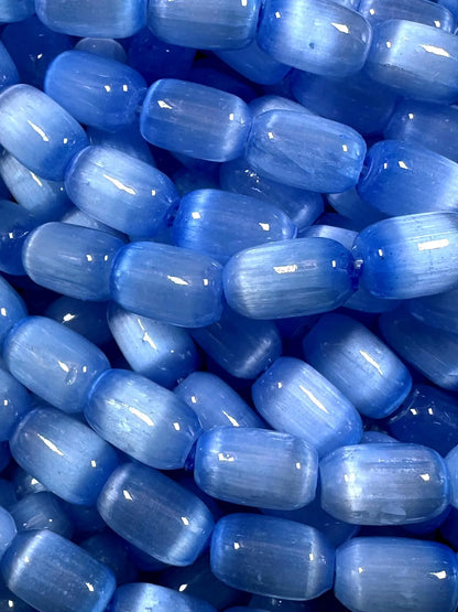Beautiful Natural Ocean Blue Selenite Tube Shape 12x8mm Gemstone Bead. Stunning Blue Color, Great Quality 15.5"