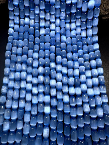 Beautiful Natural Ocean Blue Selenite Tube Shape 12x8mm Gemstone Bead. Stunning Blue Color, Great Quality 15.5"
